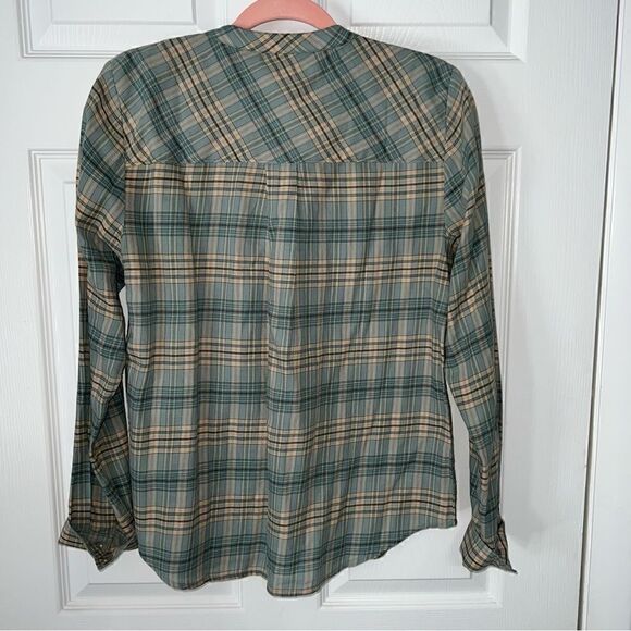 Faherty blue and green plaid button down long sleeve shirt w neck tie Sz small - Picture 7 of 11